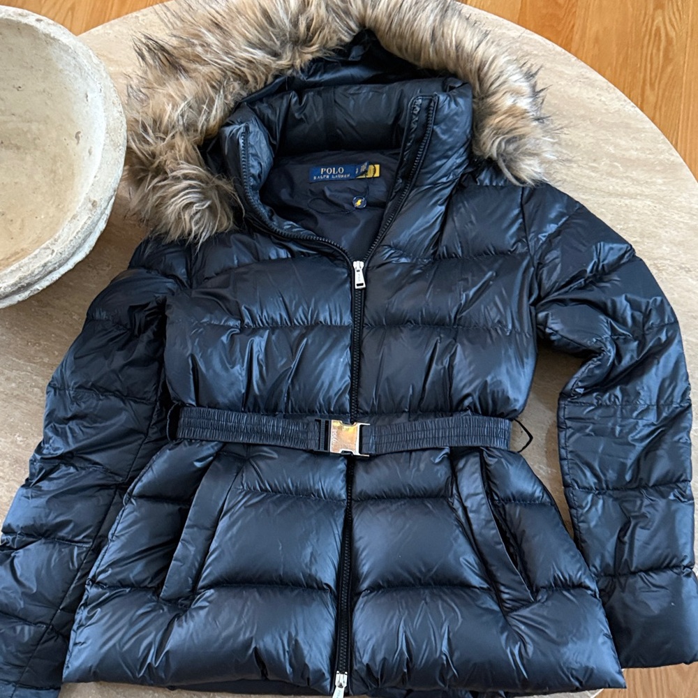 Polo by Ralph Lauren Black Down Filled Puffer Jacket with Faux Fur Hood